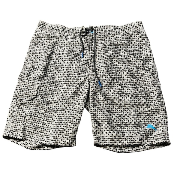 Tommy Bahama Black, Gray and White Board Shorts with Modern Pattern Size Large - Picture 1 of 14